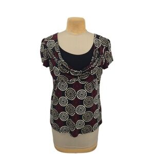Perception Concept Top Women XL Geometric Floral Cowl Neck Career Office Casual